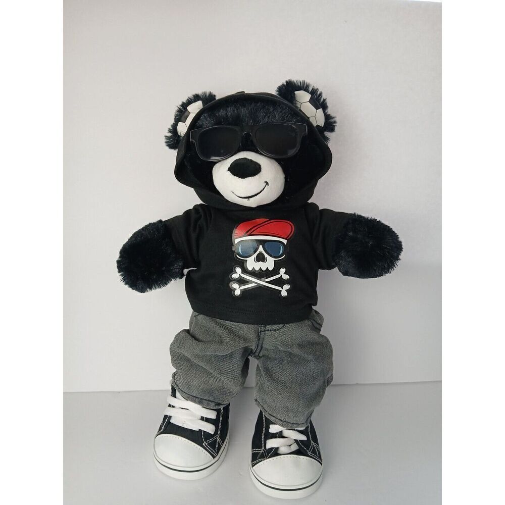 BUILD A BEAR  Black Soccer Bear Stuffed PLUSH BABW Soccer Feet Ears Full Outfit